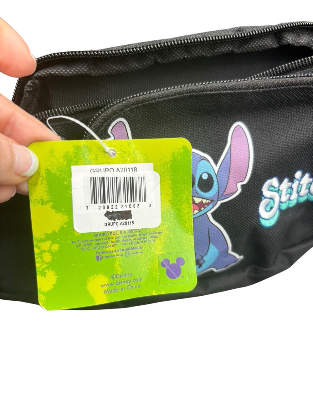 Disney Lilo & Stitch Black Belt Bag Fanny Pack w/ Plush Charm NWT - Picture 7 of 7
